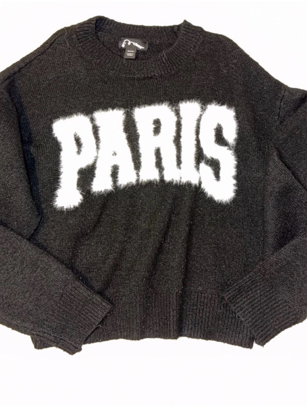 Target Black Sweater with White 'PARIS' Fuzzy Lettering - Kids